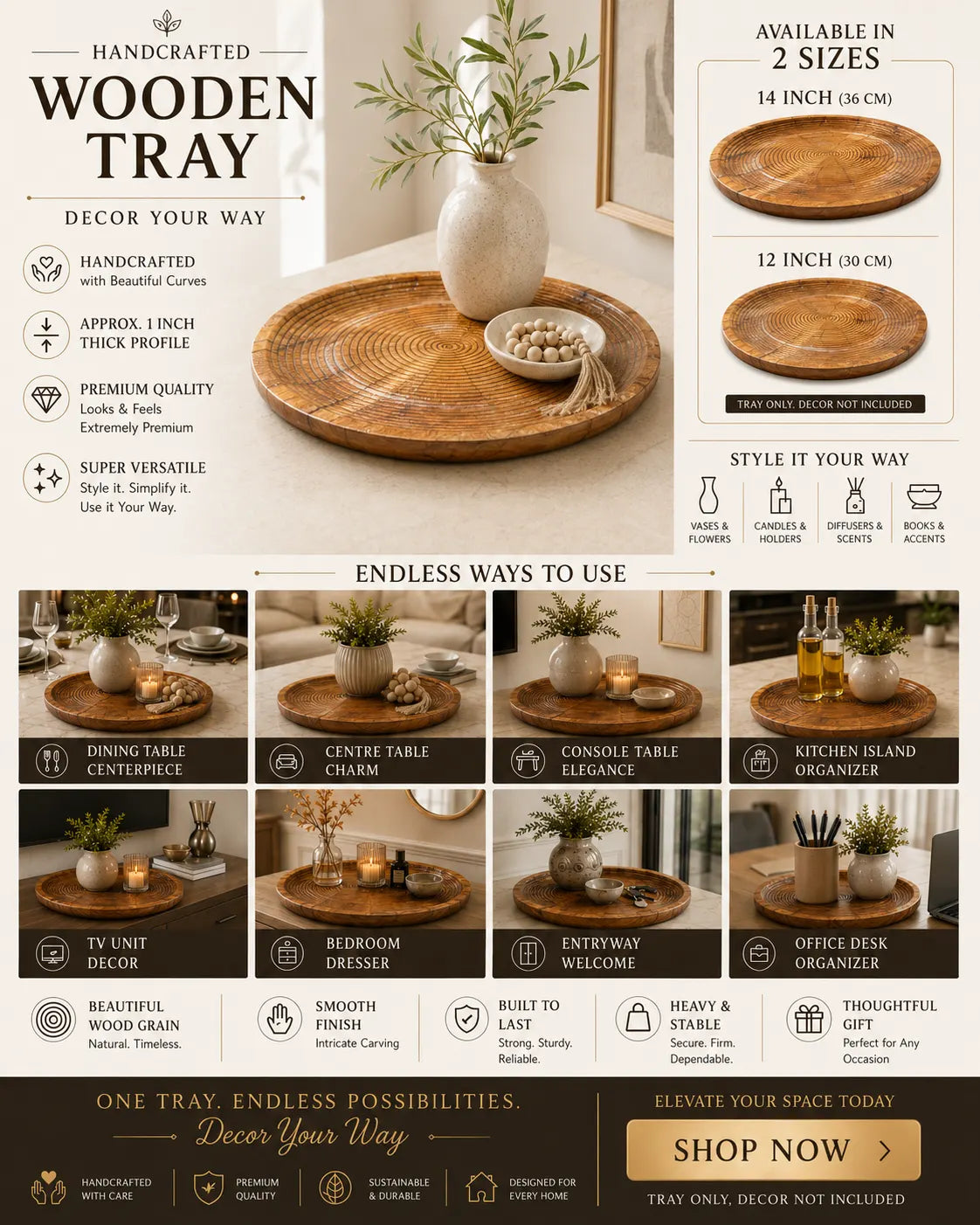 CARVELLO WOODEN DECOR & UTILITY TRAY