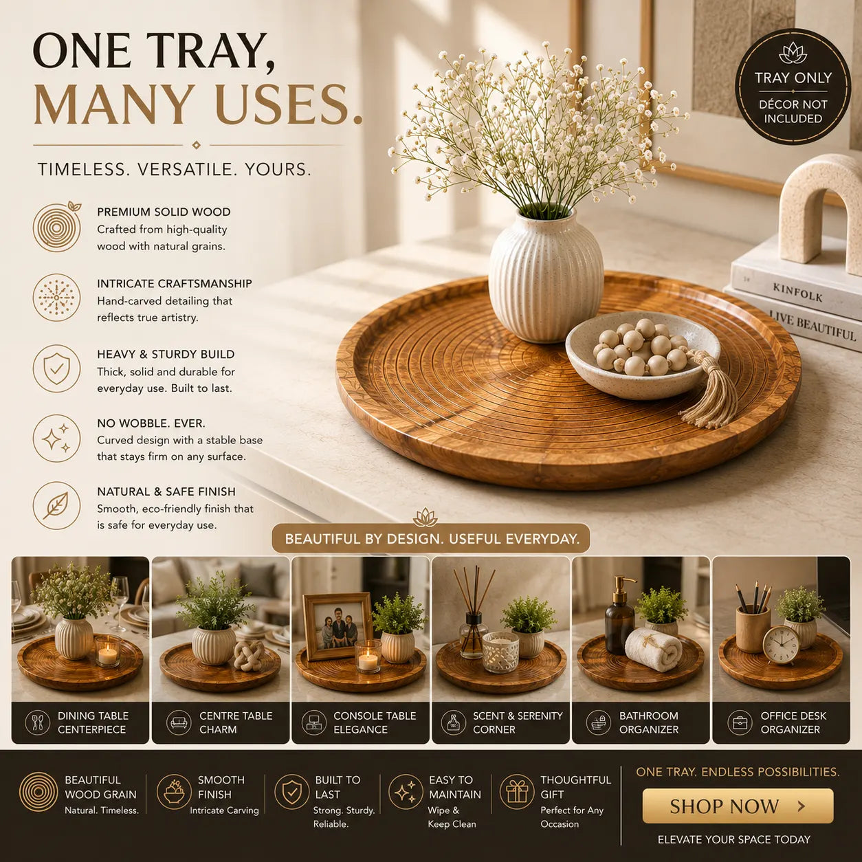 CARVELLO WOODEN DECOR & UTILITY TRAY